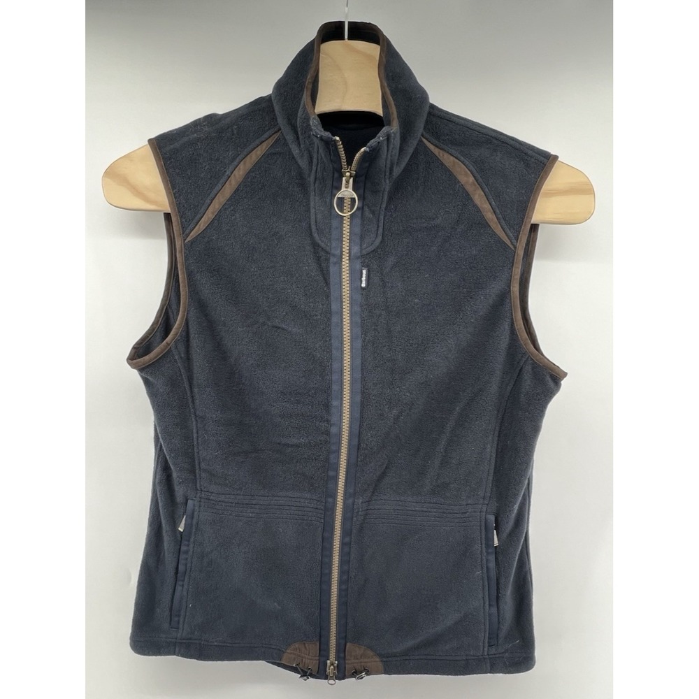 Barbour Langdale Gilet Fleece Vest Mens XL Navy Blue Brown Accents
